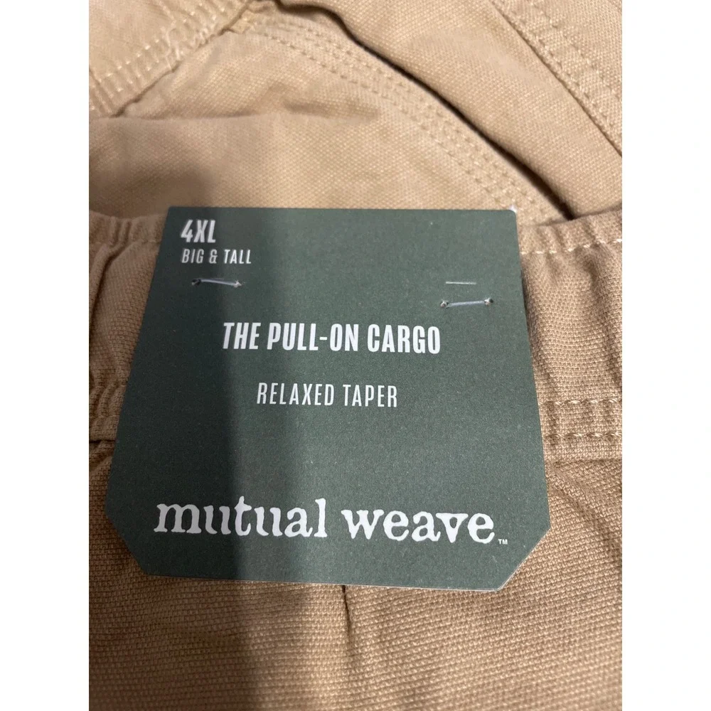 Mutual Weave‎ Mens 4XL Big Tall Tan Pull On Cargo Pants Relaxed Taper Drawstring